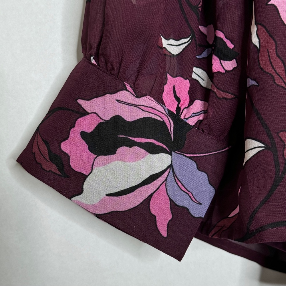 Lane Bryant Blouse Dark Floral Sheer Cranberry Plum Plus Purple Burgundy Size 18 - Picture 7 of 16